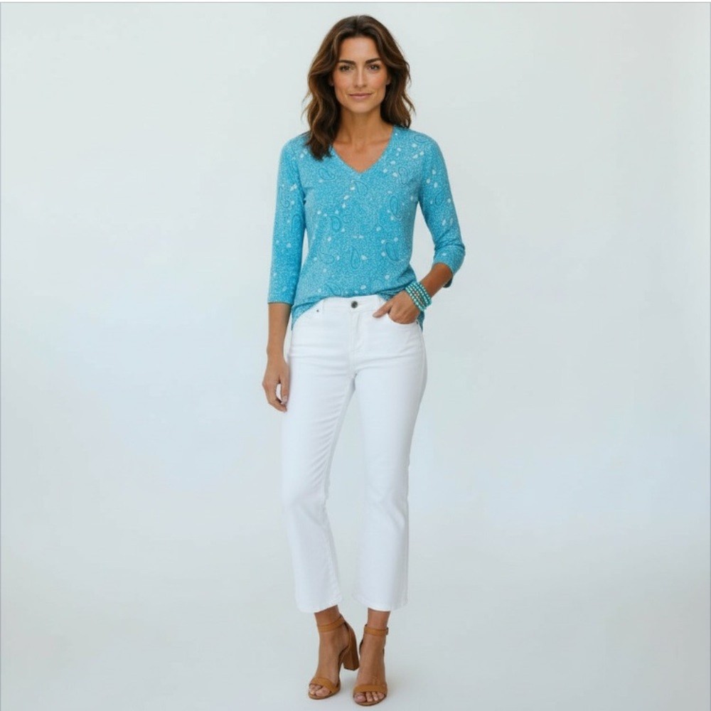 NWT Talbots 100% Cotton Playful Paisley V-Neck Sweater Size PL